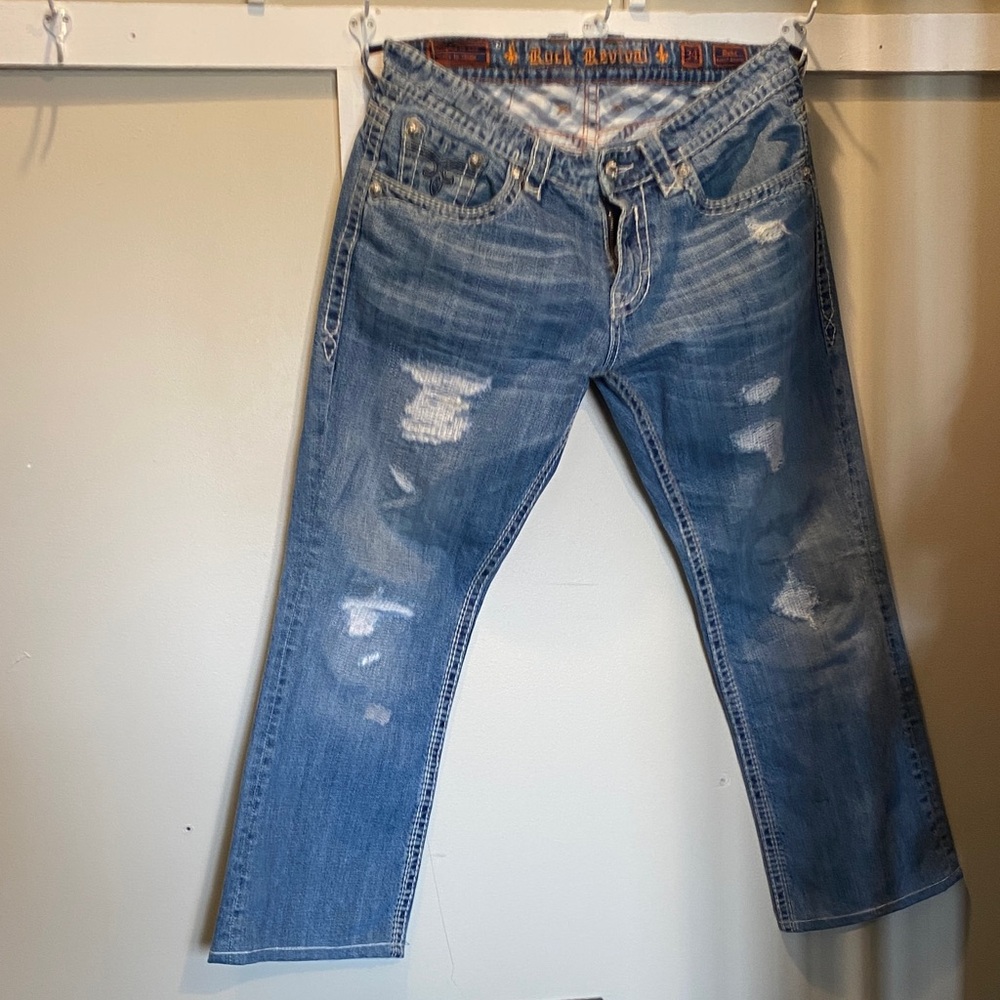 Rock Revival Men’s Relaxed Distressed Light Blue Jeans